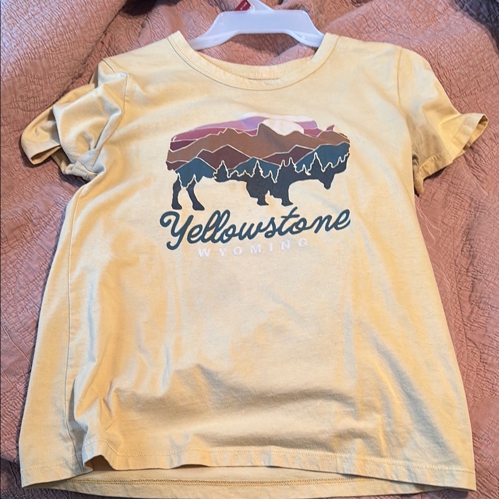 Yellow Short Sleeve Tee with Mountain Graphic